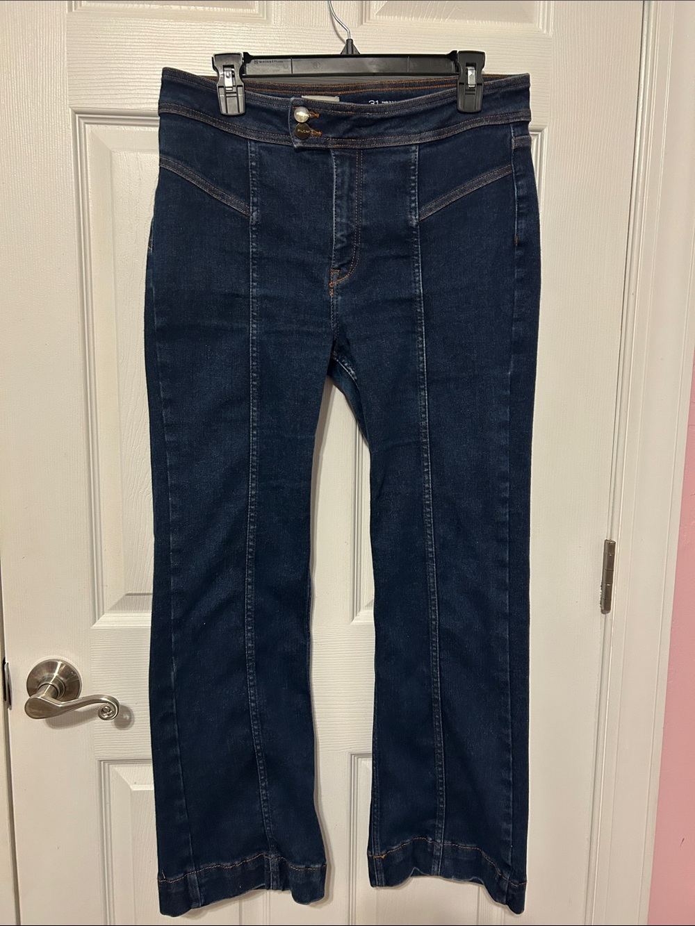 Pilcro Straight-Leg Dark Blue Jeans with Front Panel Seams